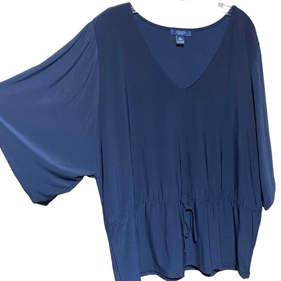 Chaps Short Sleeve V-Neck Tie Waist Flowy Top Navy Blue XL‎ - Picture 2 of 4